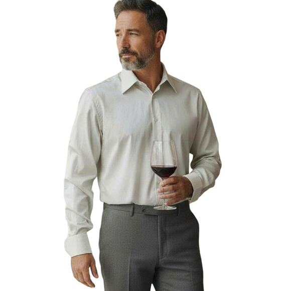 Frank Rostron England Dress Shirt Contrast Collar Two button Cuff Light Gray XL - Picture 2 of 14